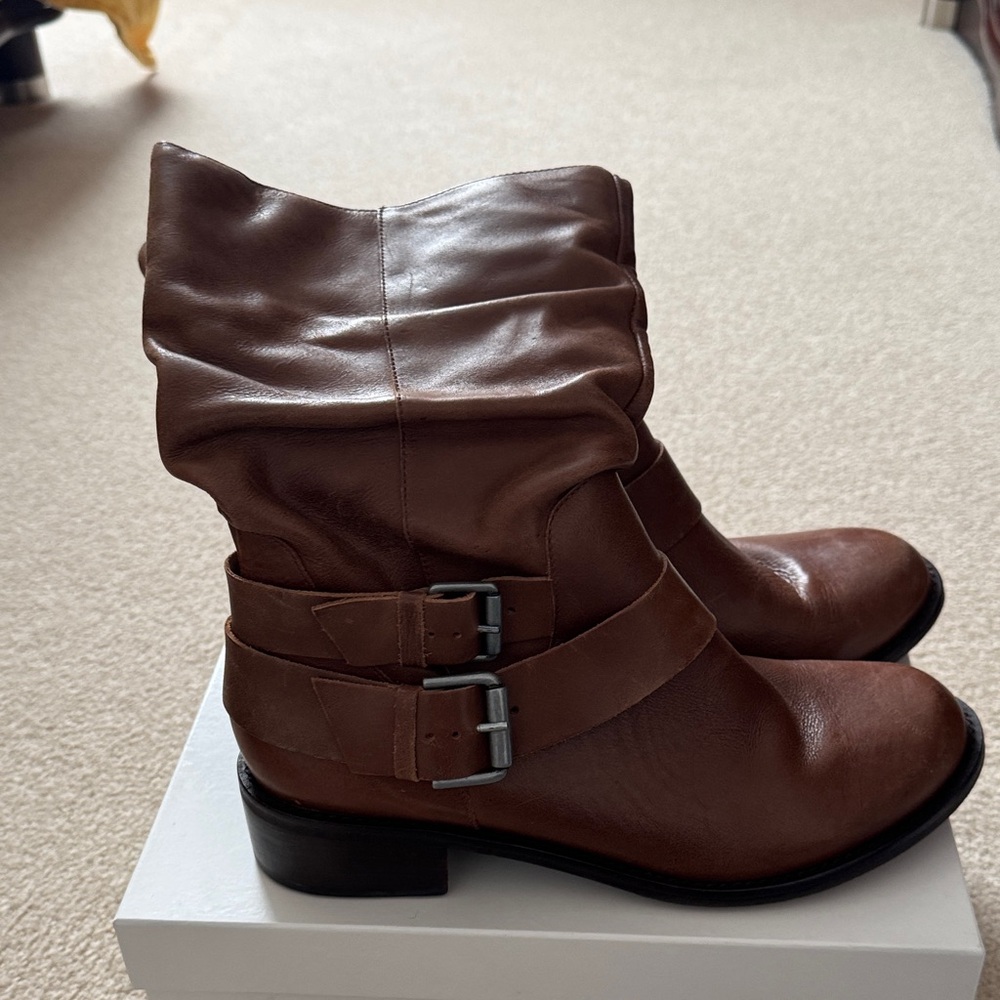 Matisse Brown Leather Ankle Boots with Buckle Detail